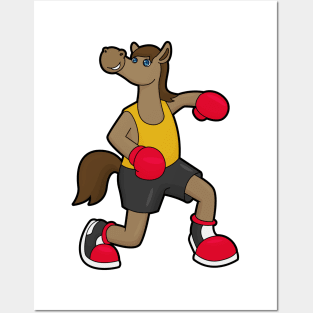 Horse as Boxer with Boxing gloves Posters and Art